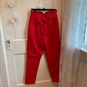 High-Waisted Red Pants with Bow Tie